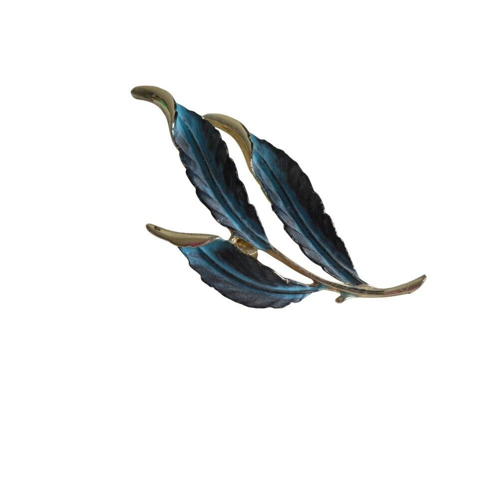 Vintage Costume Silver Blue leaf  Brooch Pin Jewelry